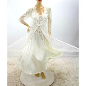 Vintage Victoria's Secret Bridal Nightgown Peignoir Robe set Chiffon Ivory M
